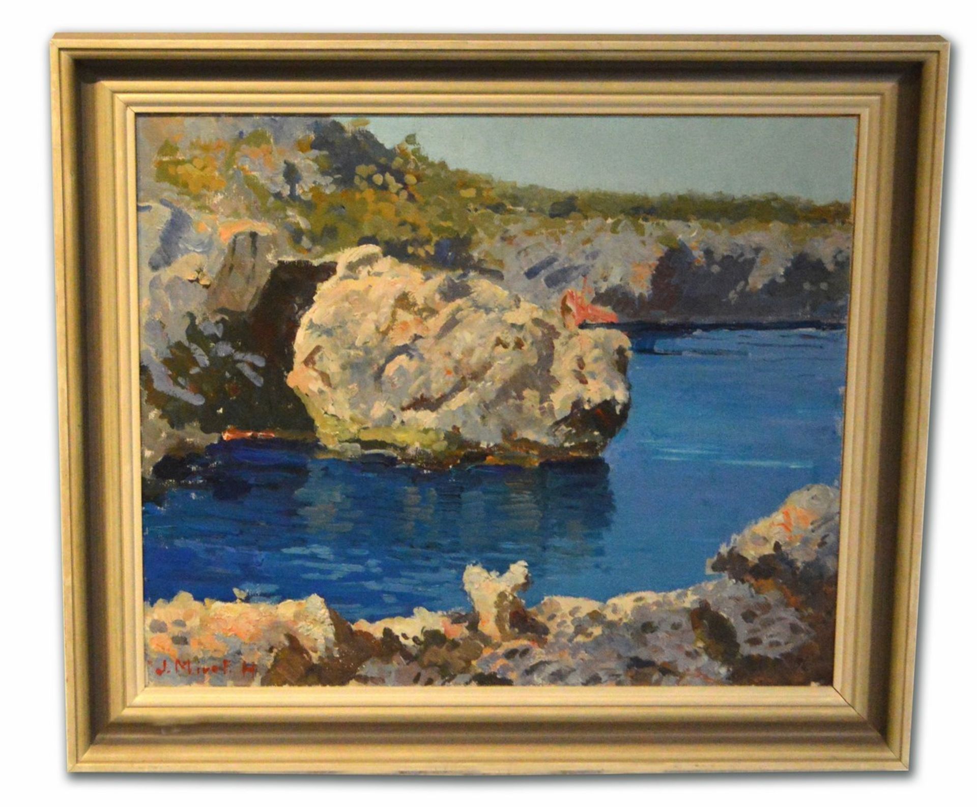 Juan Miret  20. Jh., Bucht auf Mallorca ?, Öl/Malpappe, u.l.sign., 38 X 45 cm, Rahmen
