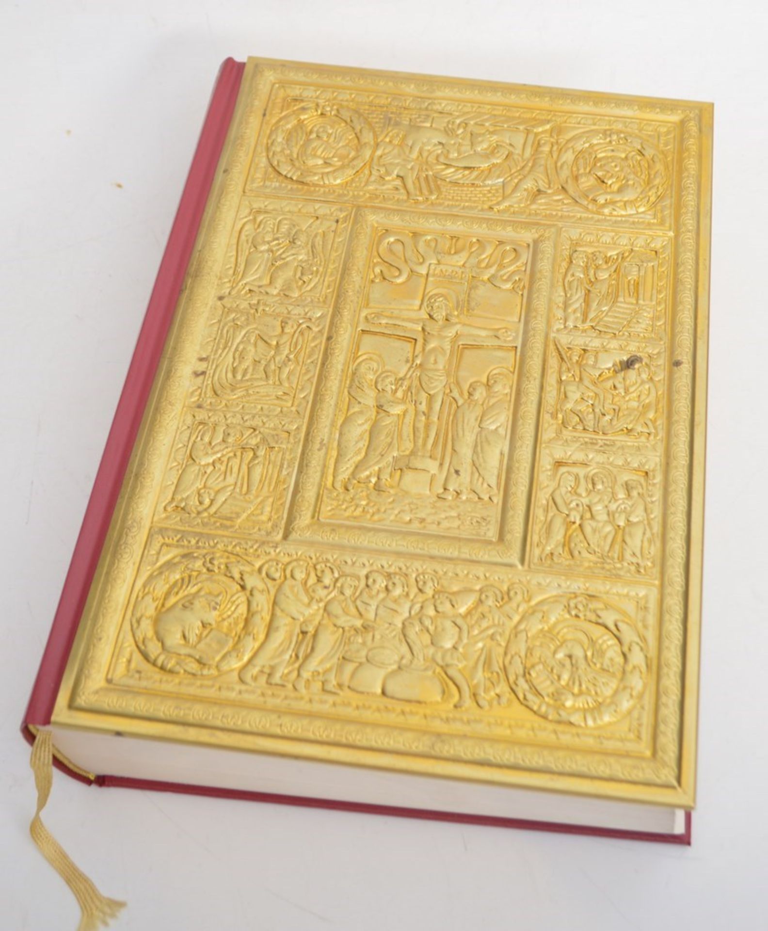 Bibel  Deckel geprägtes Messingschild, vergoldet    Mindestpreis: 5 EUR