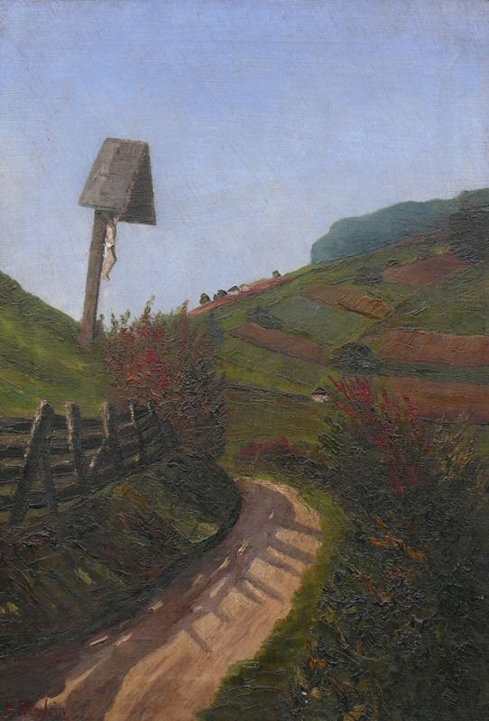 Wenglein, Adam (19./20.Jh.)"Landschaft mit Weinbergen"; von der Sonne angestrahlter Weg mit - Image 2 of 3