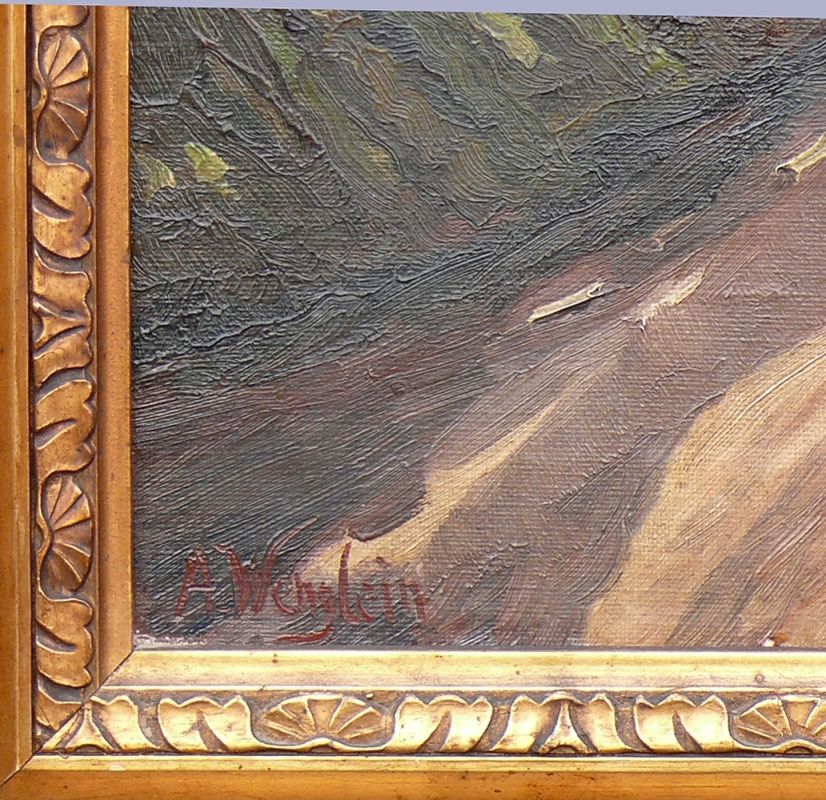 Wenglein, Adam (19./20.Jh.)"Landschaft mit Weinbergen"; von der Sonne angestrahlter Weg mit - Image 3 of 3