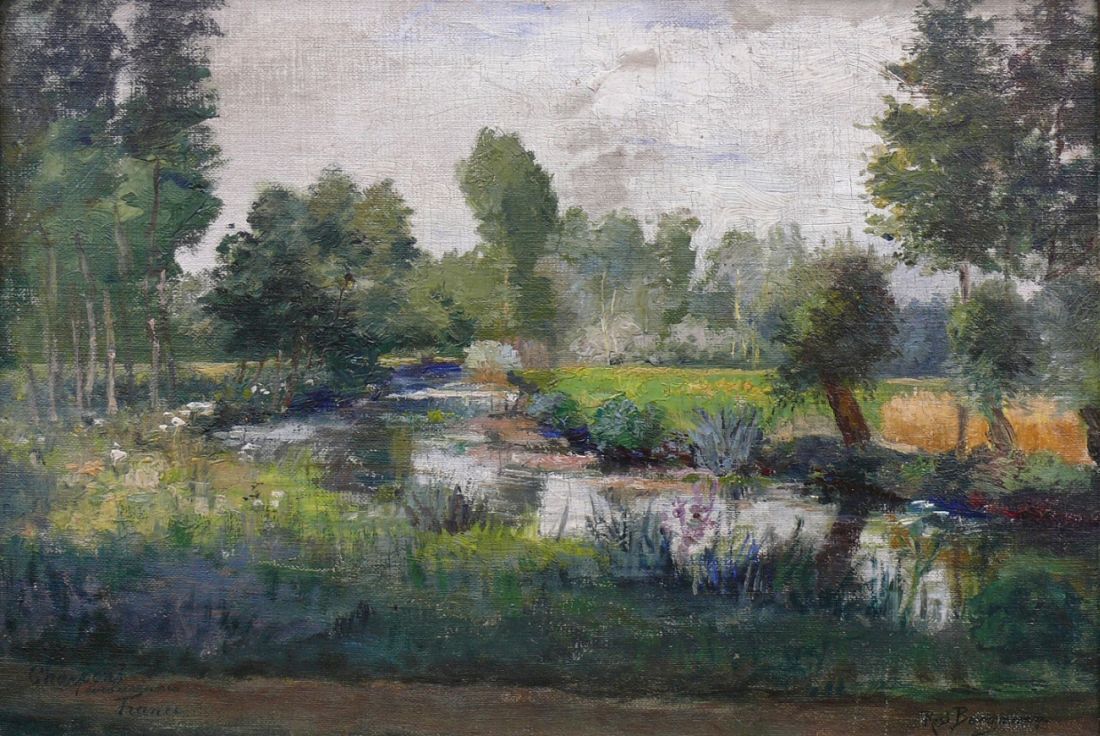 Borgmann, Resi (1861 - 1945 Berlin/Paris)"Teichlandschaft mit Wiesen u. Baumbestand"; ÖL/LW/ - Image 2 of 4