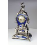 A silver and lapis boudoir clock, full working. The maker is Leopold Weiniger. Bearing