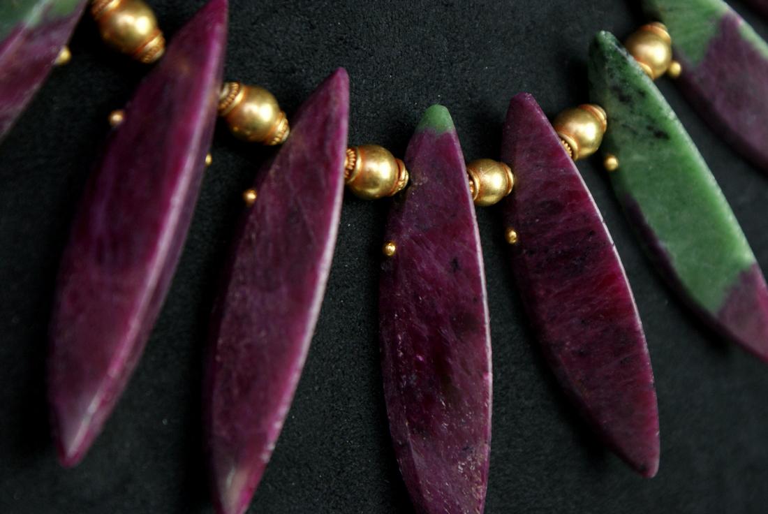 Ruby rusite necklace (ruby and emerald quartz mined) with 18ct Gold Beads by Abigail Sands.
Abigail - Image 2 of 3