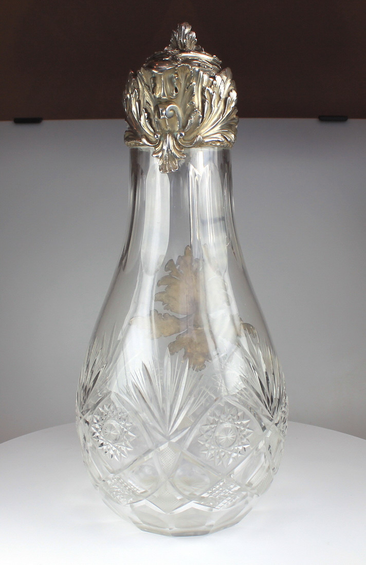 An extremely pretty Russian silver and crystal claret jug signed Bolin, marked KL for Konstantin