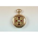 14ct gold engraved hunter pocket watch with enamel badge of 'The Order of St. Alexander Nevsky