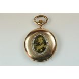 14ct gold hunter pocket watch by TAVANNES with miniature on the front of the case depicting a