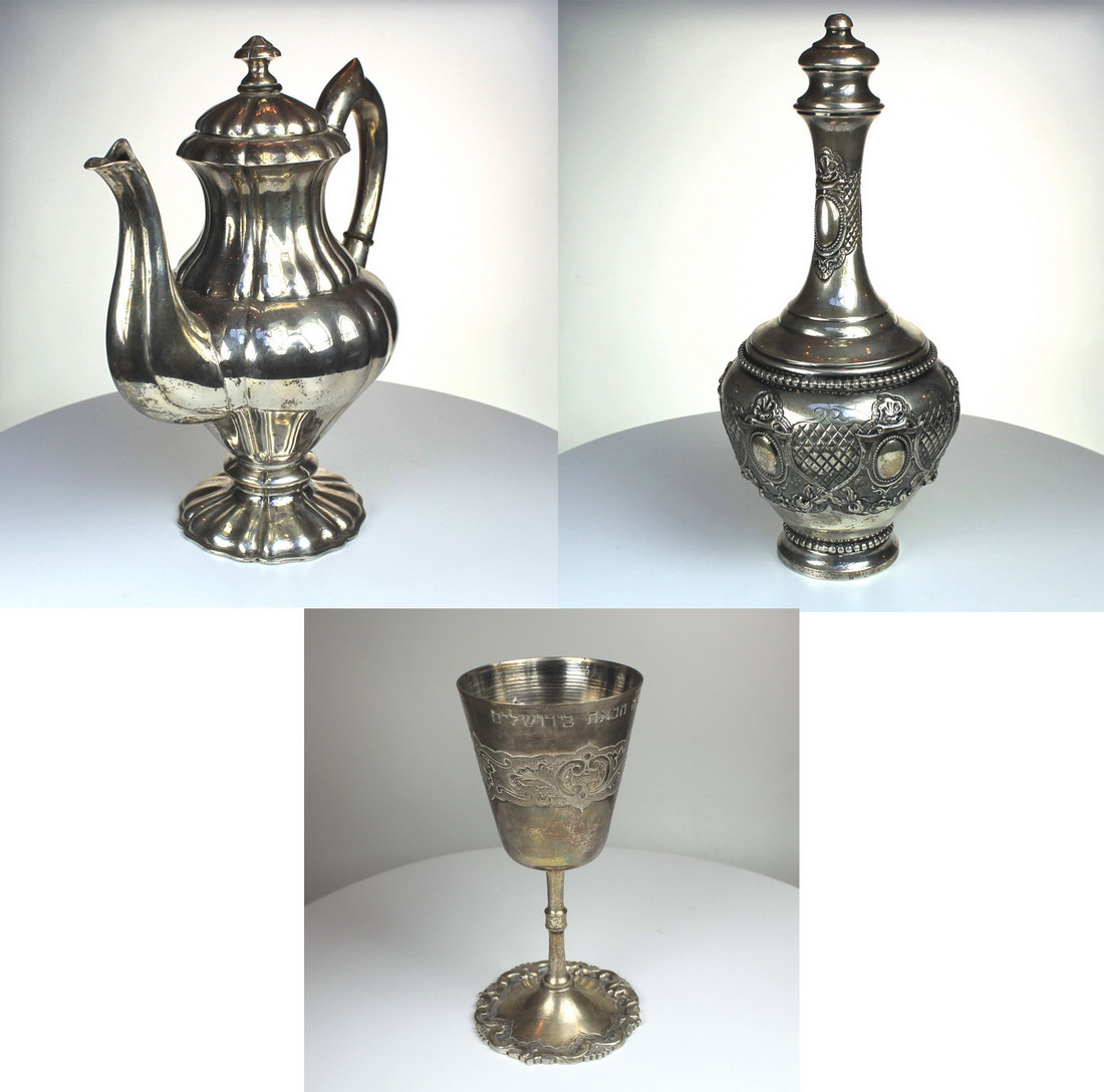 A mixed lot of Continental silver comprising of a coffee pot, a Portuguese flagon and a Kiddish cup.