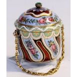 A fine Swiss 18ct gold and enamel Vinaigrette made for the Turkish market the lid set ith an emerald