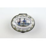 On this exquisite oval shaped patch box has the title “May thy hand and mine be forever entwine”