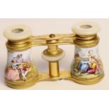 With mother of pearl  eye pieces  the finely enamelled barrels with courting couples painting and