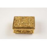 A George II Gold Snuff Box, John Barbe, London, 1759
bombé rectangular, the cover repouse and chased