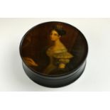 An important Stobwasser tobacco box with the portrait of the young Queen Victoria wearing a crown