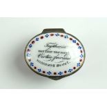 A beautiful oval shaped patch box with the title the “together my fair one meet virtues fair and