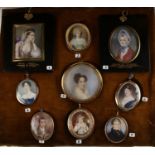 A set of 9 miniatures depicting the well known Gunning family circa 18th and 19 century. Set on a