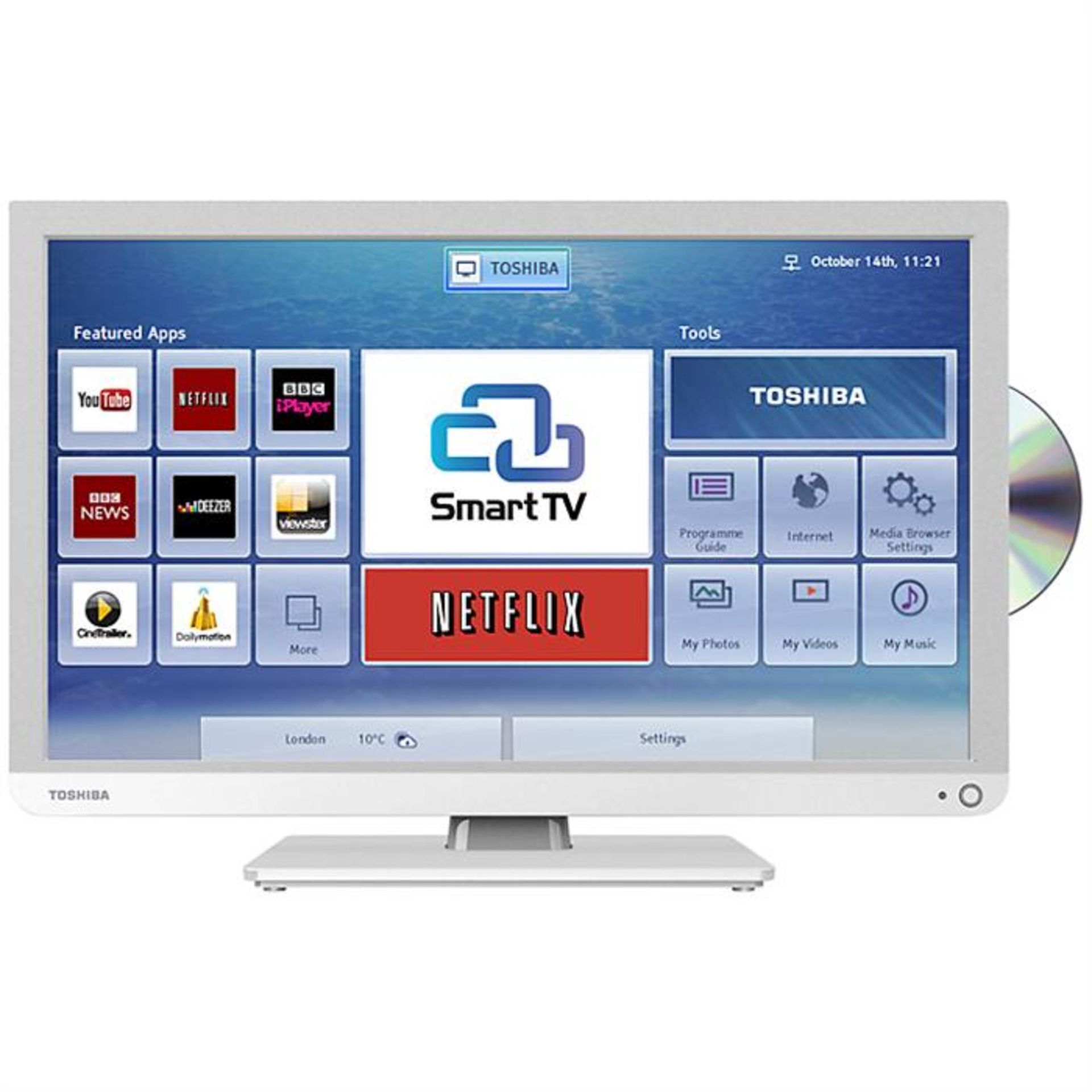 TOSHIBA24D3433DB 24" Smart LED TV with Built-in DVD Player (White)