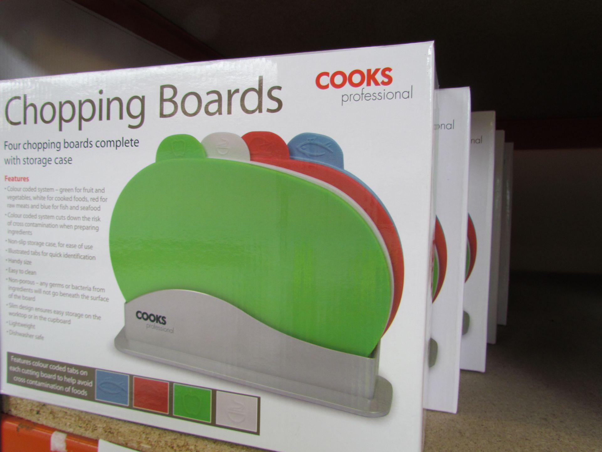 5X COOKS PROFESSIONAL FOUR CHOPPING BOARDS COMPLETE WITH STORAGE