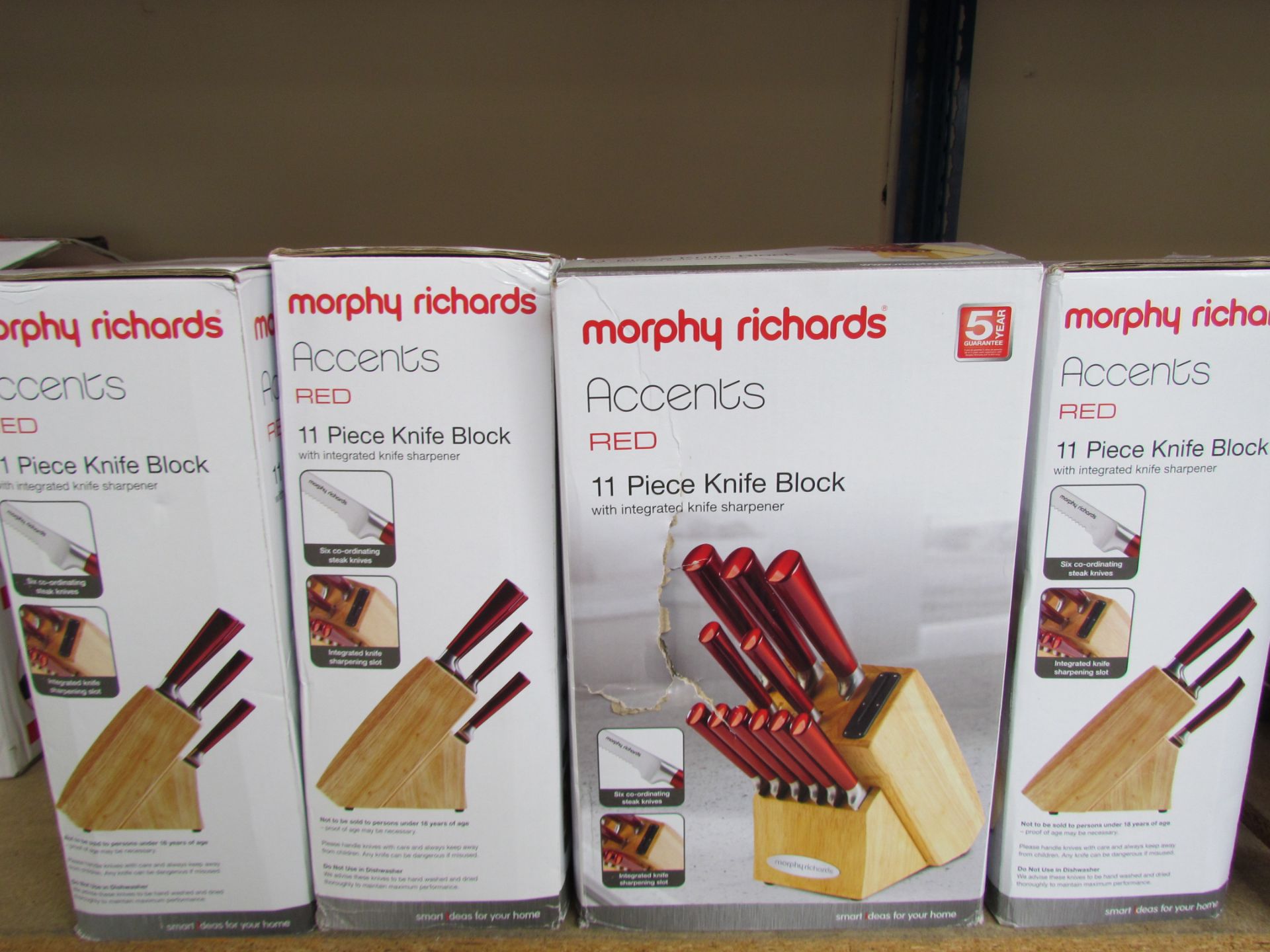 4X MORPHY RICHARDS RED 11 PIECE KNIFE BLOCK SETS