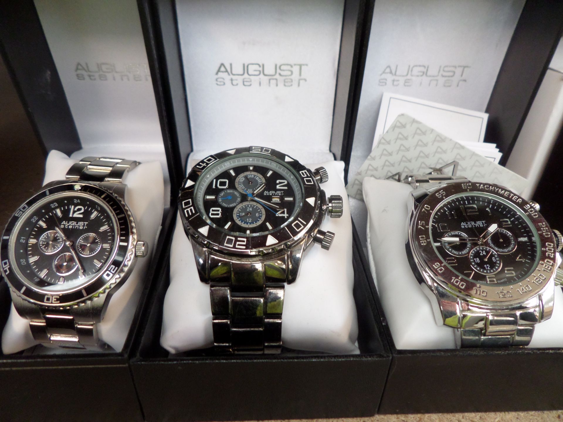 3X AUGUST STEINER MENS WATCHES SILVER - AS8059BK - AS8130BK- AS8095SSB