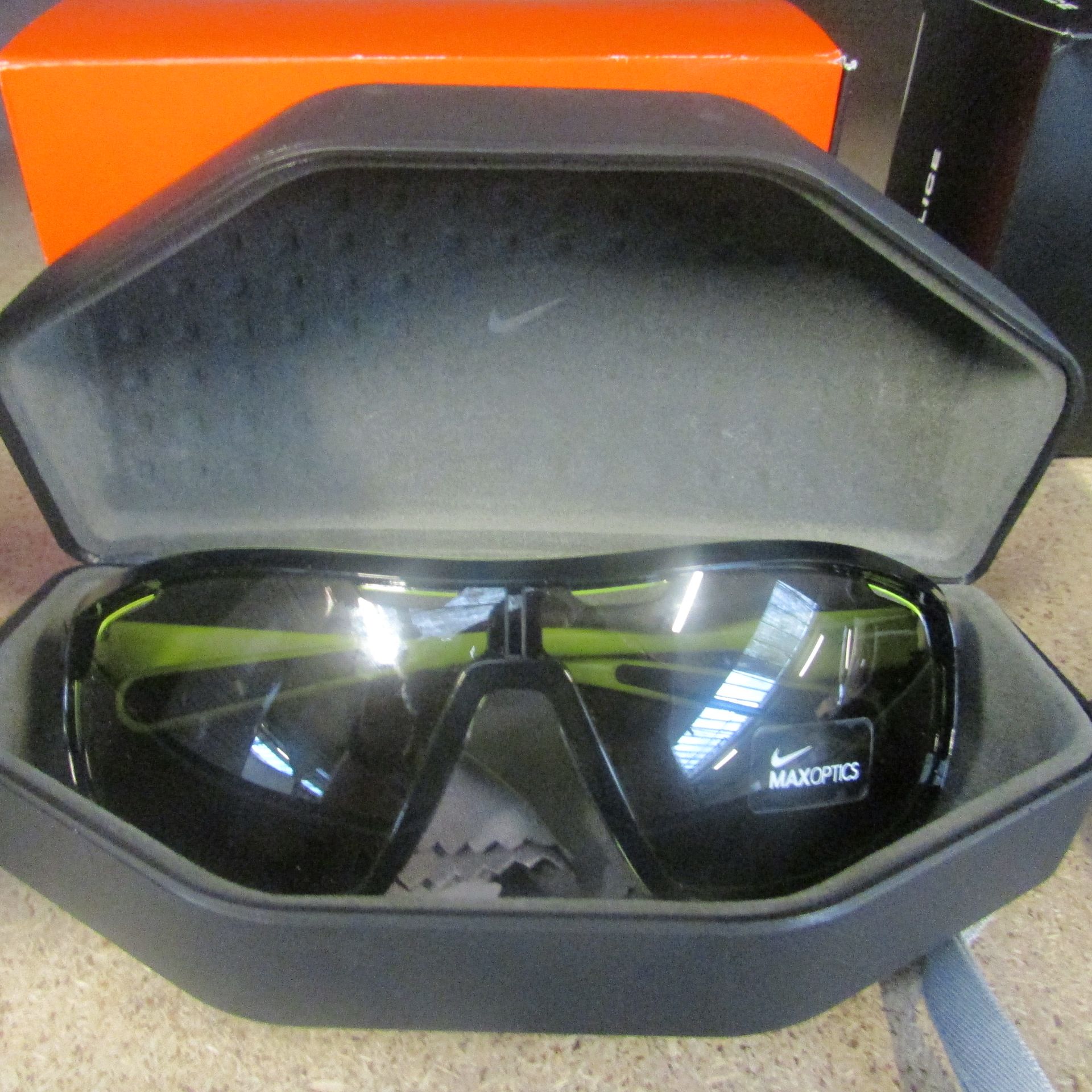 NIKE MAX OPTIC SUNGLASSES IN BLACK AND YELLOW WITH TRAVEL CASE