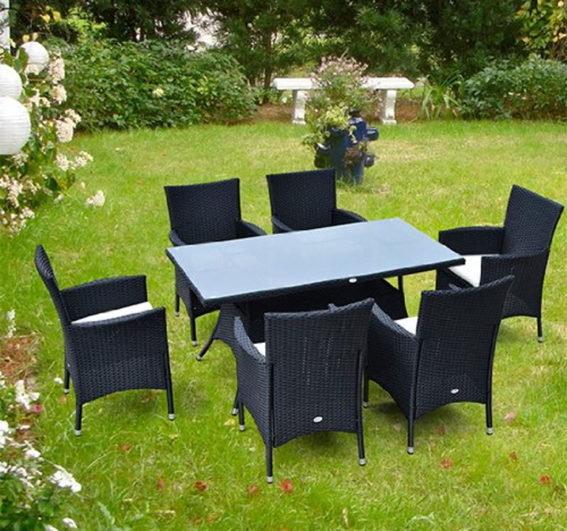 7 PIECE OUTDOOR RATTAN TABLE & CHAIRS IN GREY