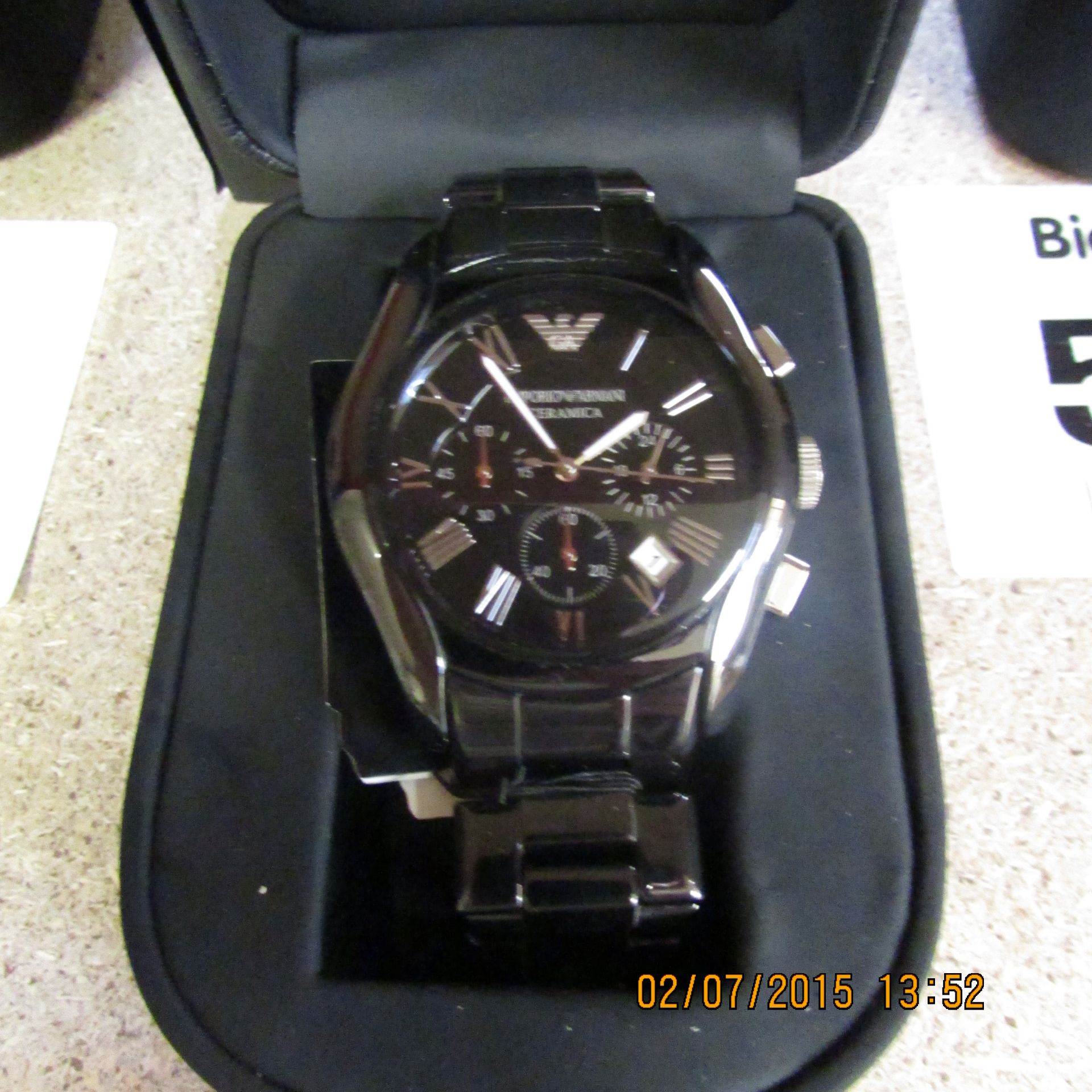 Emporio Armani Gents Black Ceramic Round Black Dial Chronograph Watch AR1400