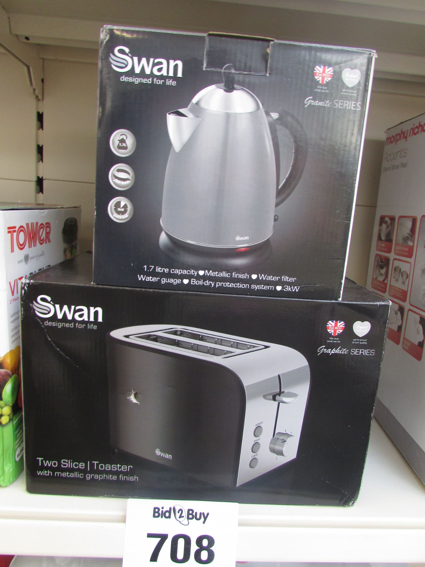 1 x Swan Granite 1.7 Jug Kettle & 1 x Graphite 2 Slice Toaster