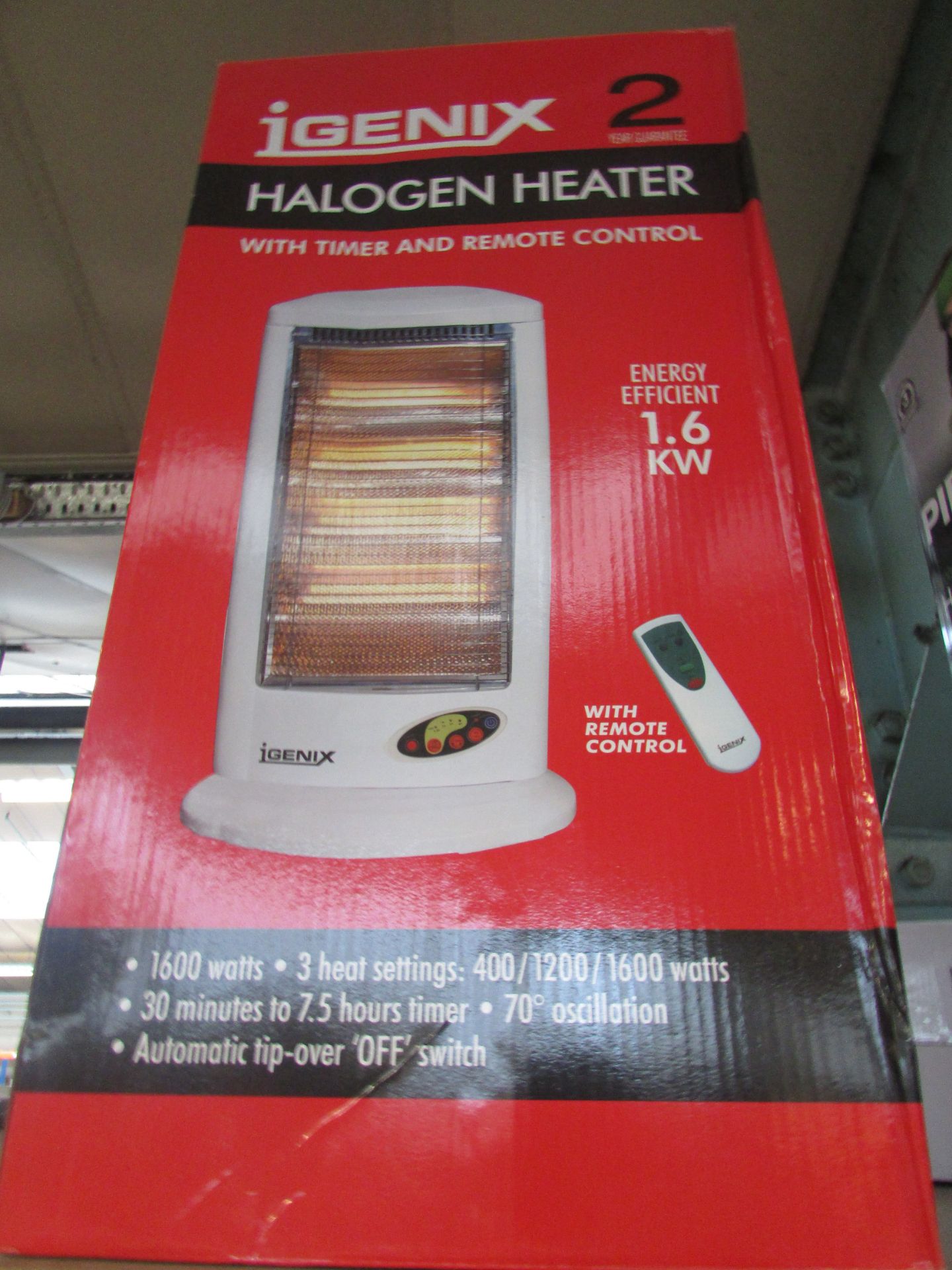 IGENIX HALOGEN HEATER WITH TIMER AND REMOTE 1600W