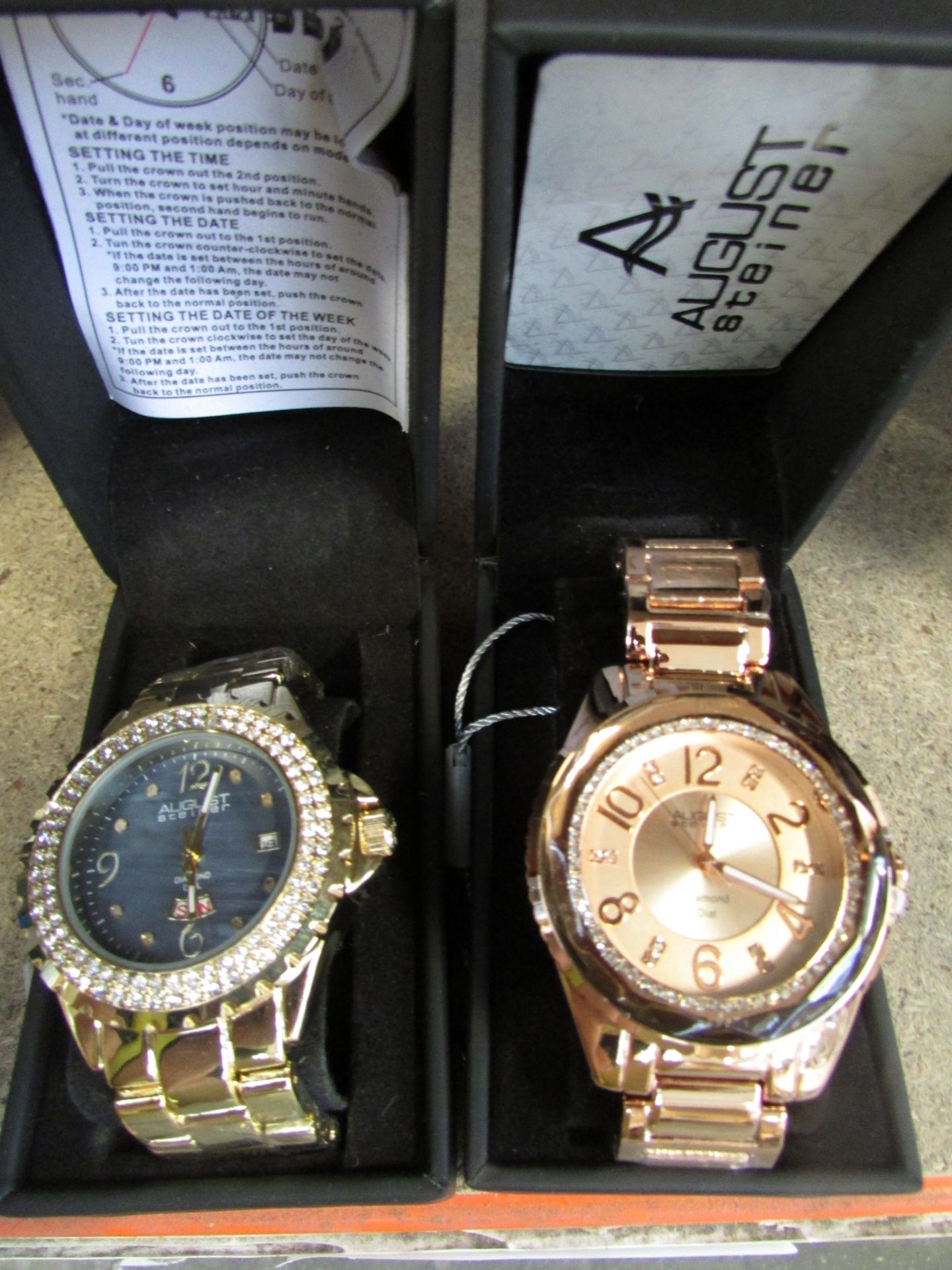 2 X AUGUST STEINER LADIES WATCHES IN GOLD/ROSE GOLD AS8156/AS8122