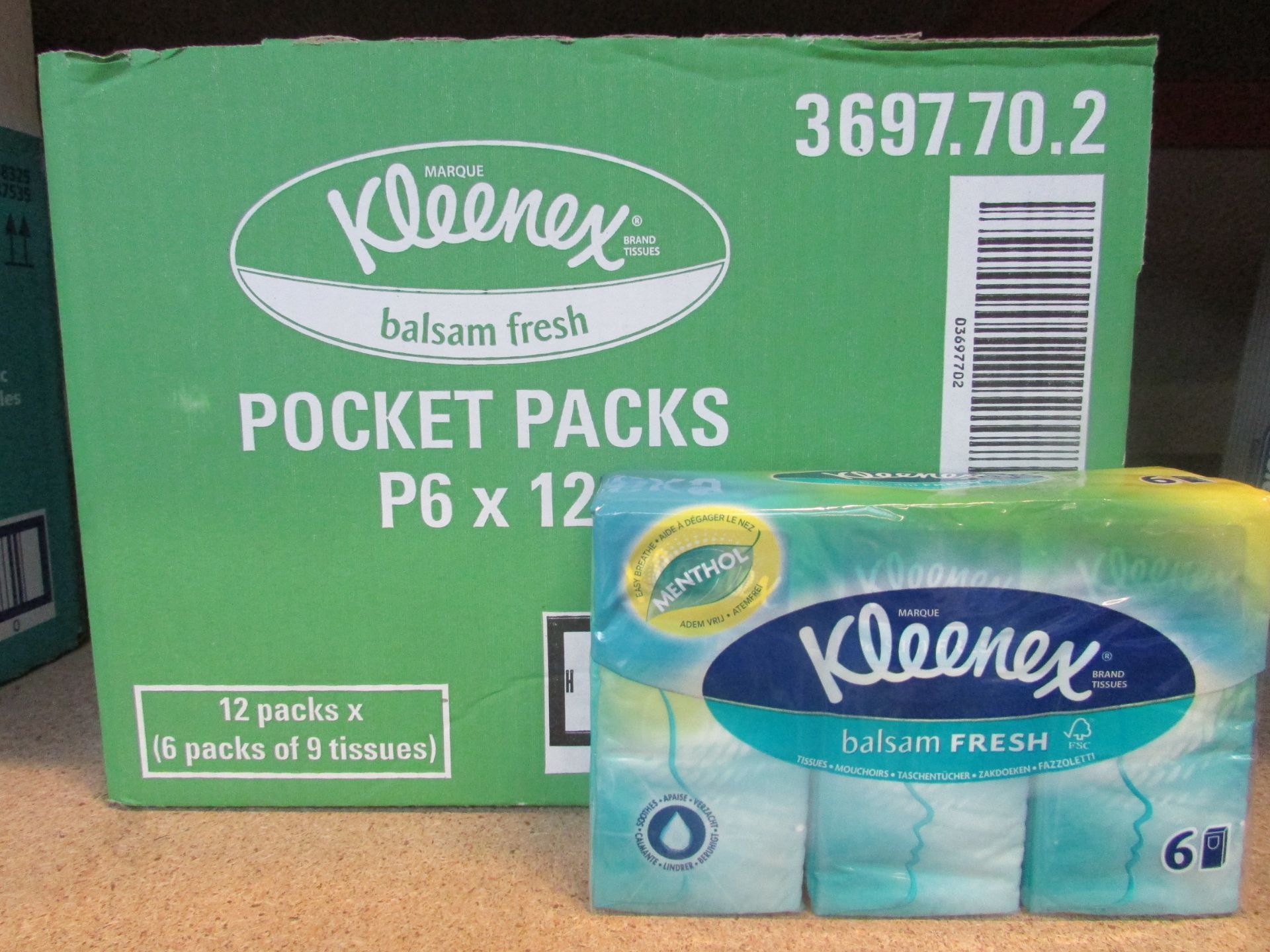 648 KLEENEX BALSAM FRESH POCKET PACK TISSUES (12 PACKS OF 6, EACH CONTAINING 9 TISSUES)