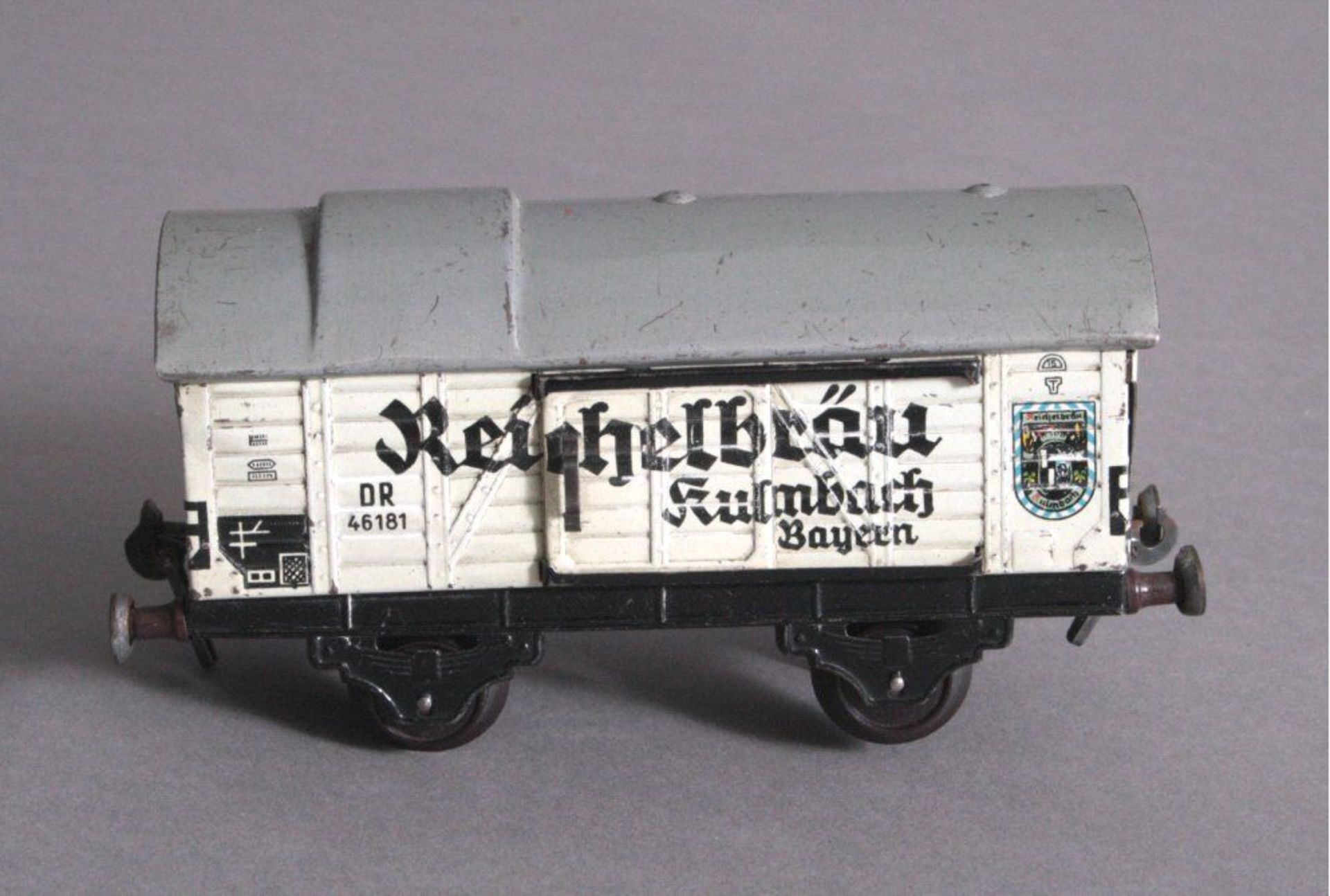 Reserve: 12 EUR        Fleischmann Kühlwagen Spur 0 aus den 50er Jahren Blech, DR, weiß, "