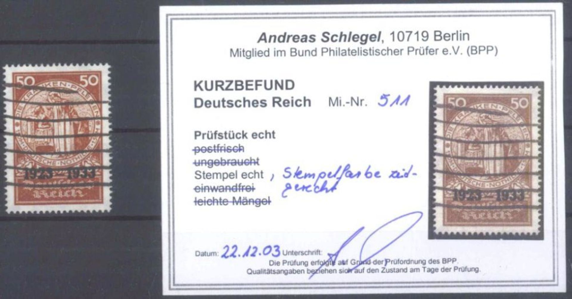 Reserve: 25 EUR        1933 Deutsches Reich, 50+150 Pfennig Nothilfe Michelnummer 511,