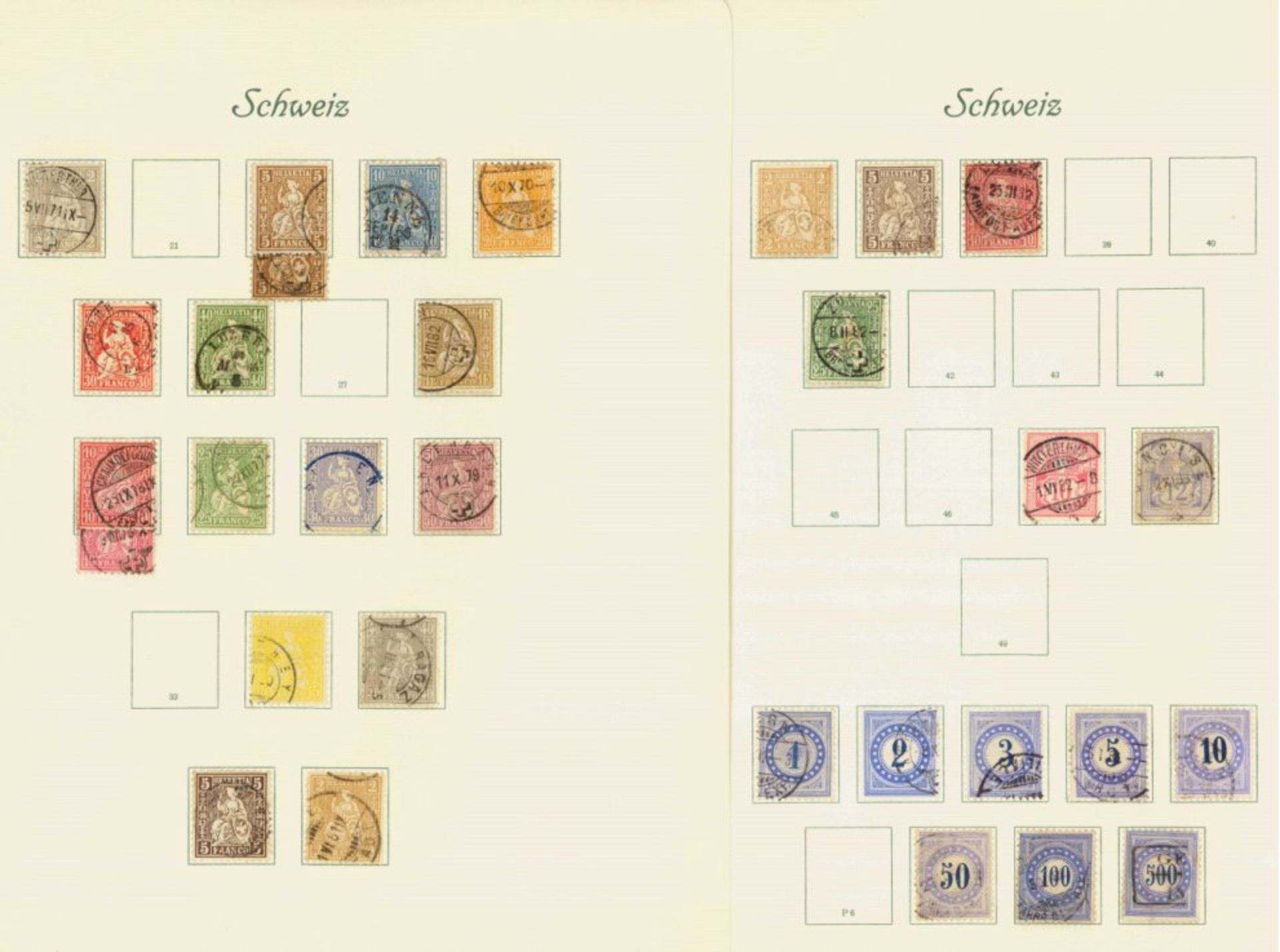 Schweiz 1862-1939gestempelte Sammlung auf alten Borek-Vordrucken. An die 400verschiedenen Werte.