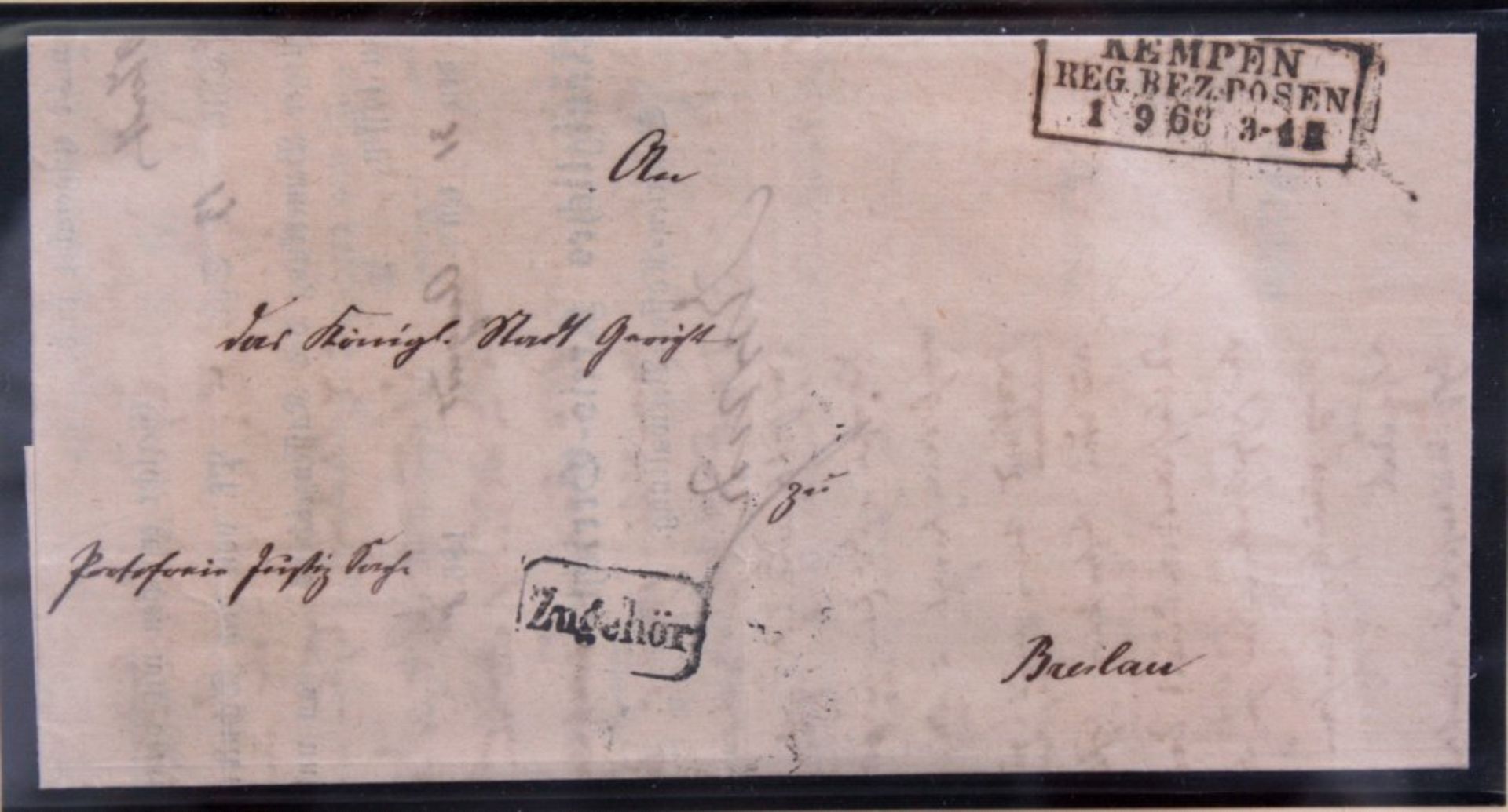 Amtsschreiben 1868 von KEMPEN nach BRESLAU, JUDAICUMSchuldeintreibungs-Schreiben gegen den (