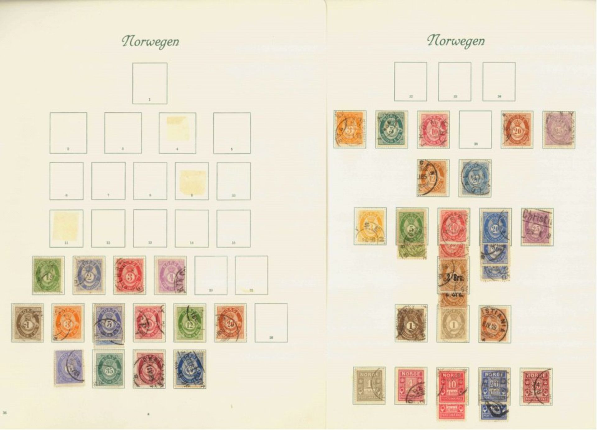 Norwegen 1872-1938gestempelte Sammlung auf alten Borek-Vordrucken. An die 250verschiedenen Werte.
