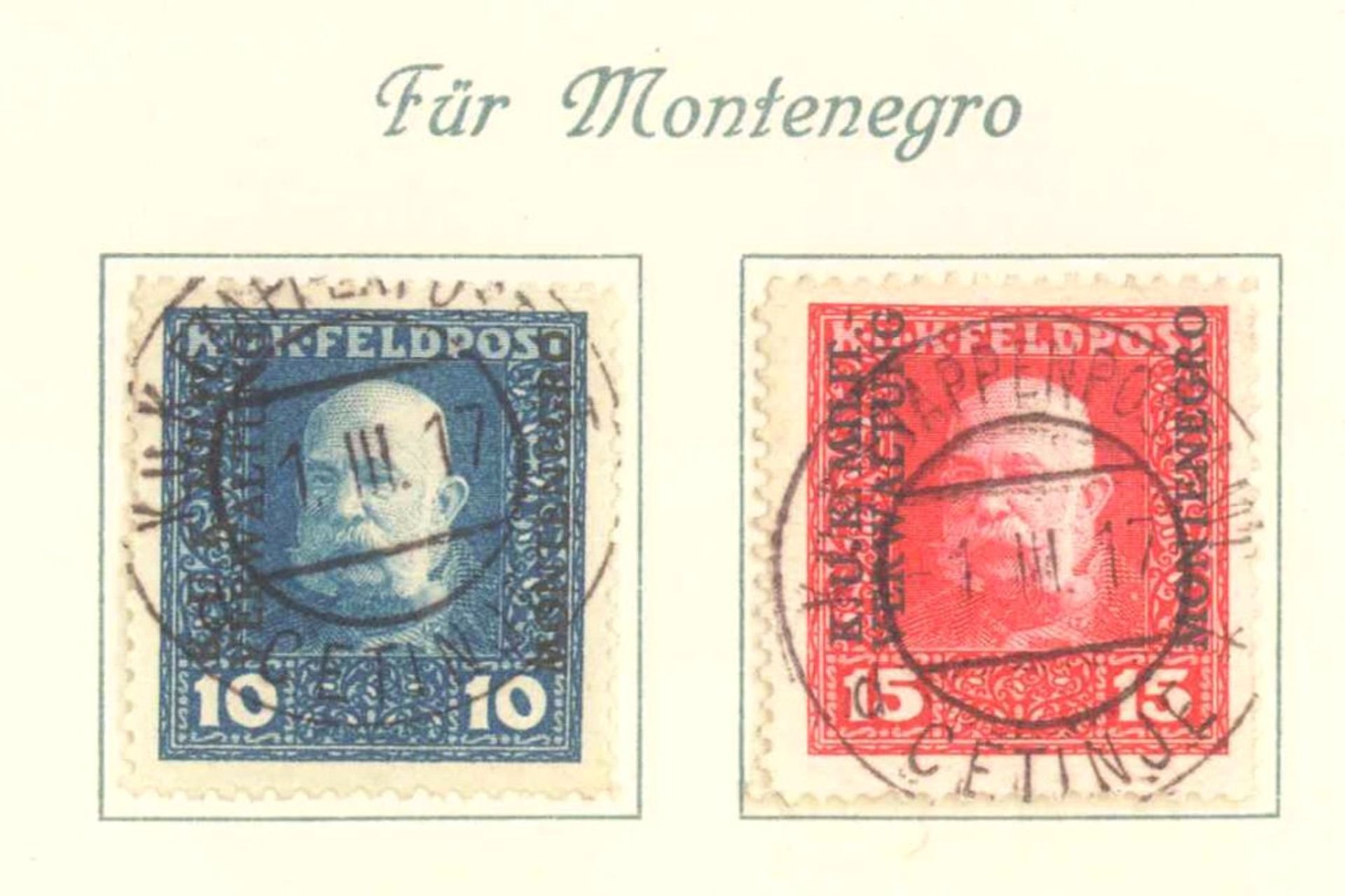 Österreichisch-Ungarische Feldpost,Ausgabe Montenegro 1917Michelnummern: 1-2 zentrisch gestempelt (