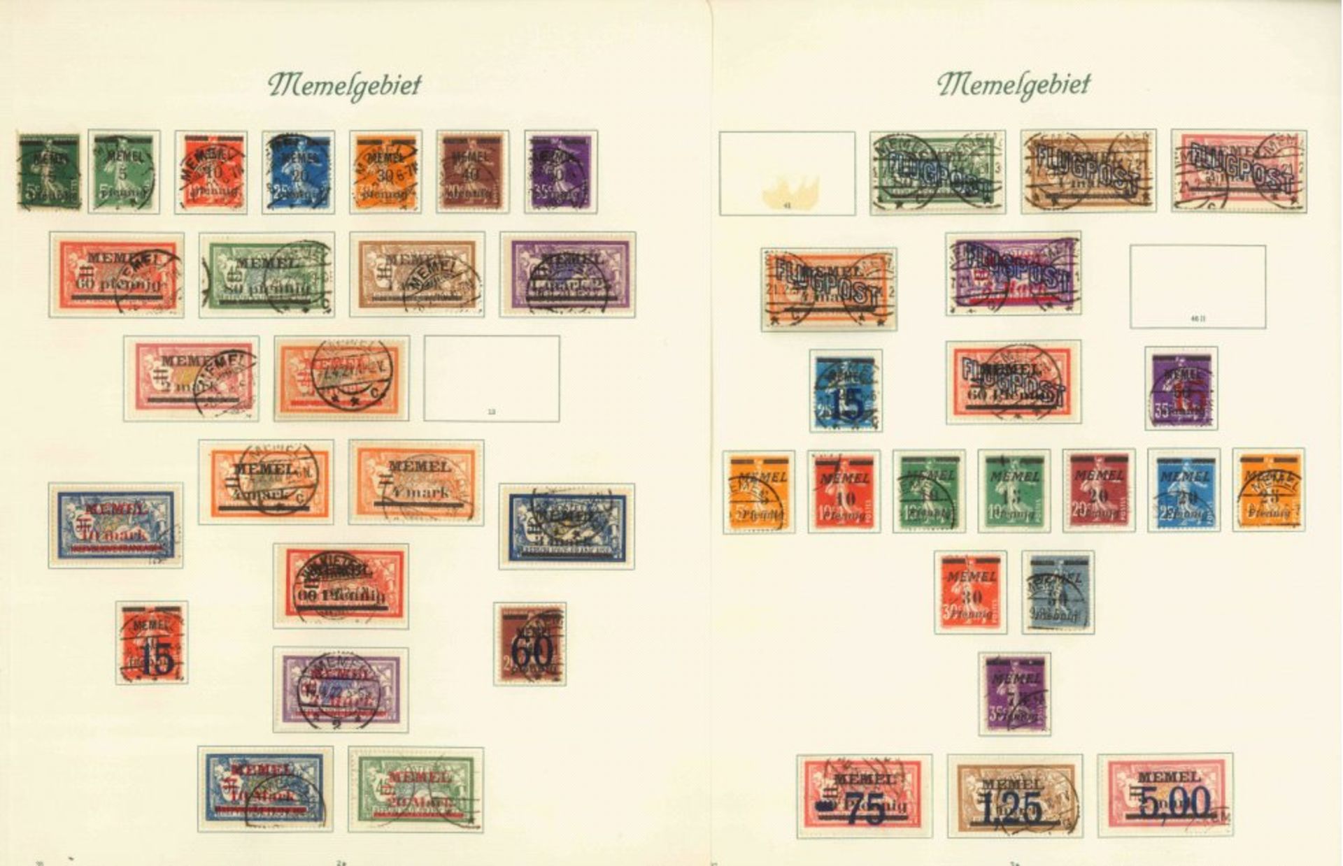 Memel 1920-1923gestempelte Sammlung auf alten Borek-Vordrucken. DieSammlung wird OHNE OBLIGO