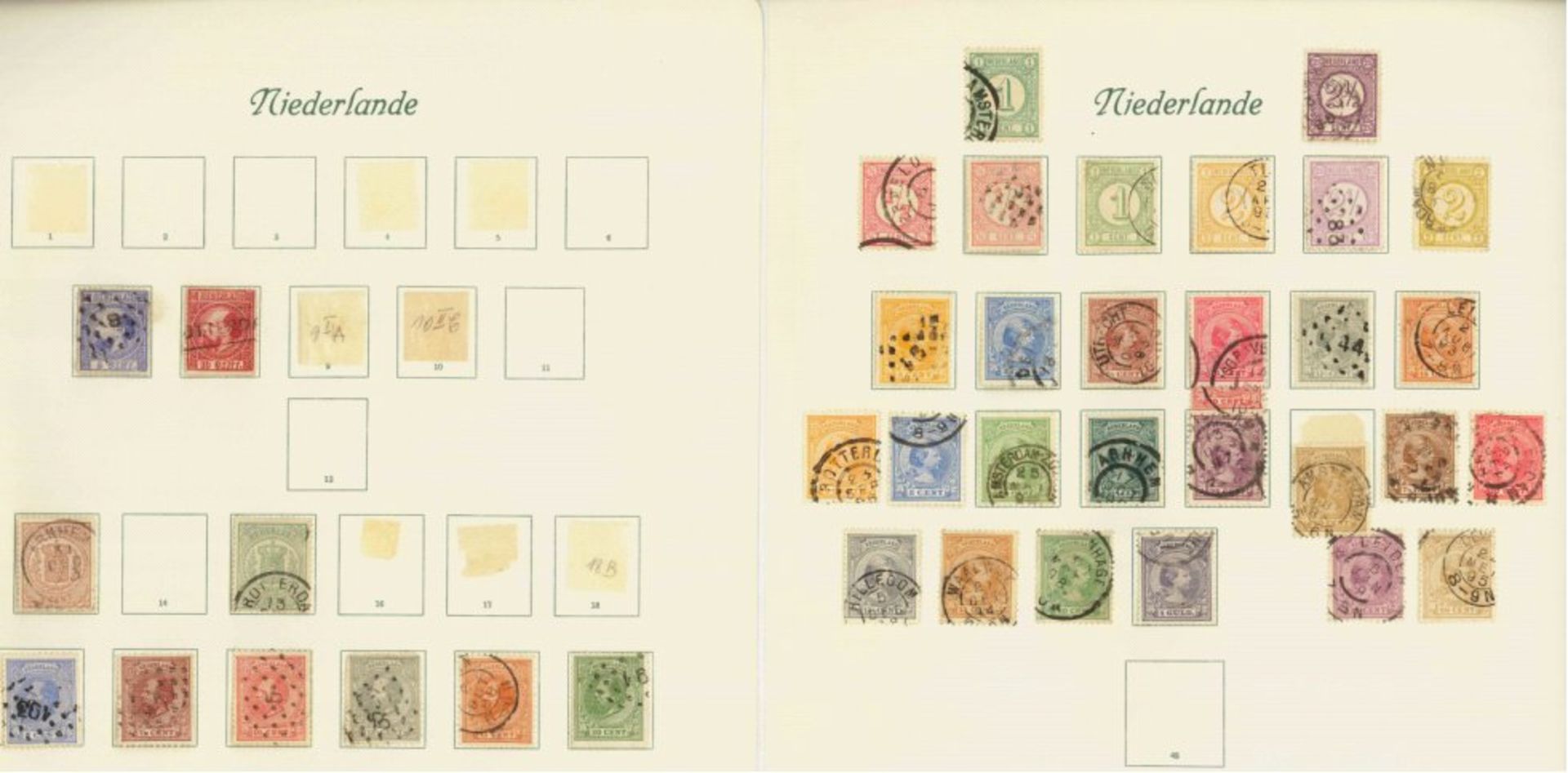 Niederlande 1867-1937gestempelte Sammlung auf alten Borek-Vordrucken. Über 200verschiedene Werte.