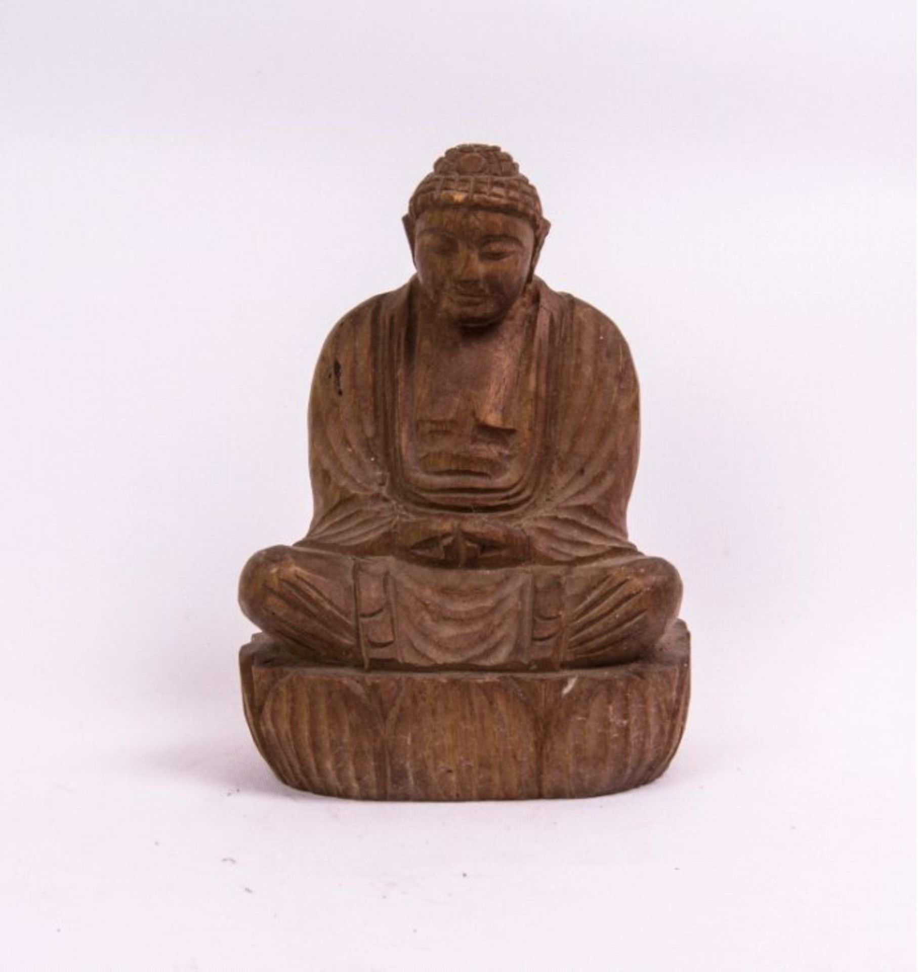 Buddha aus Holz Sinutibethandgeschnitzt, meditierender Buddha im Lotussitz aufLotusthron, H-13,