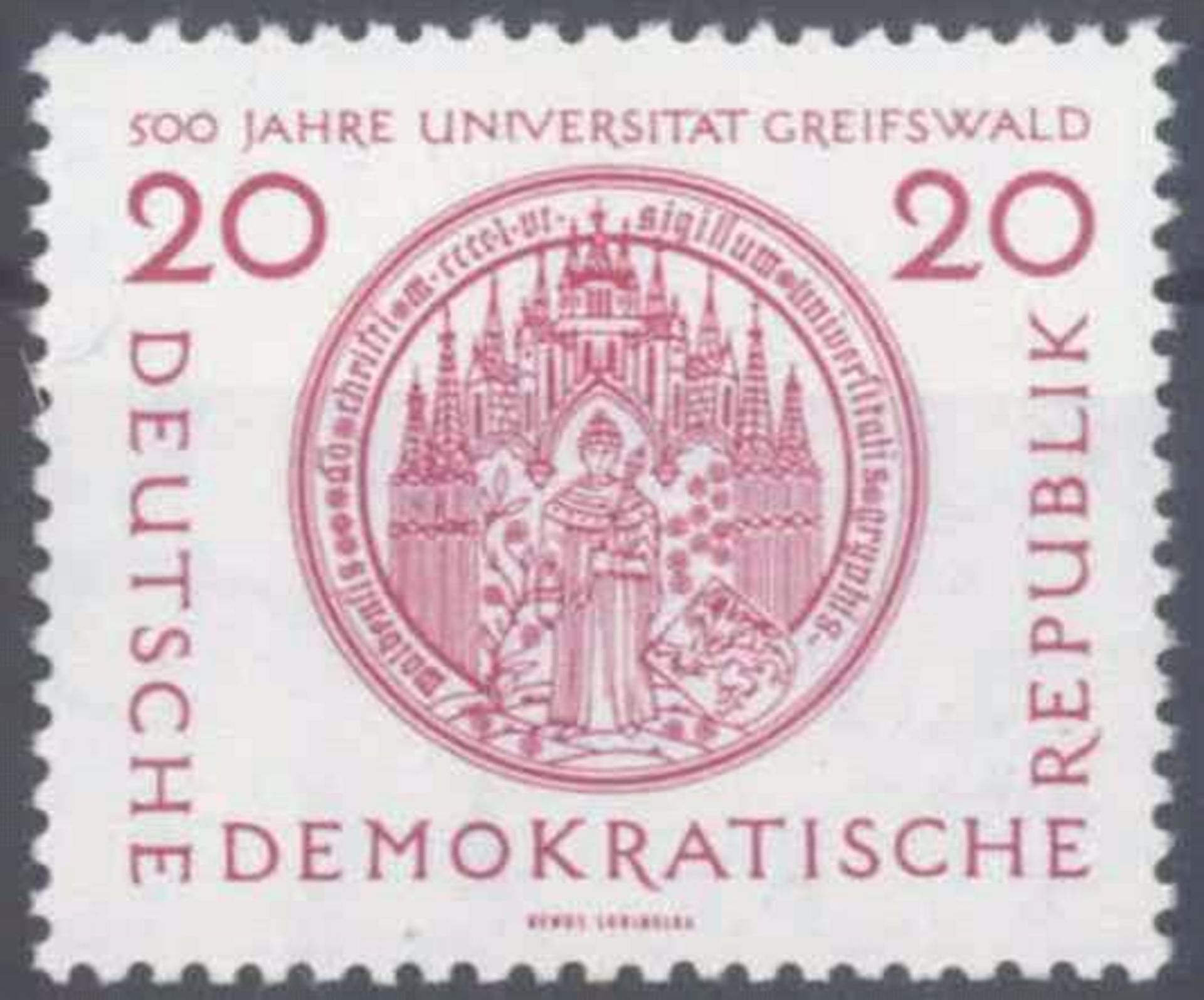 1956 DDR, Universität Greifswald mit Plattenfehler IIMichelnummer 543 II, "1. I von UNIVERSITÄT