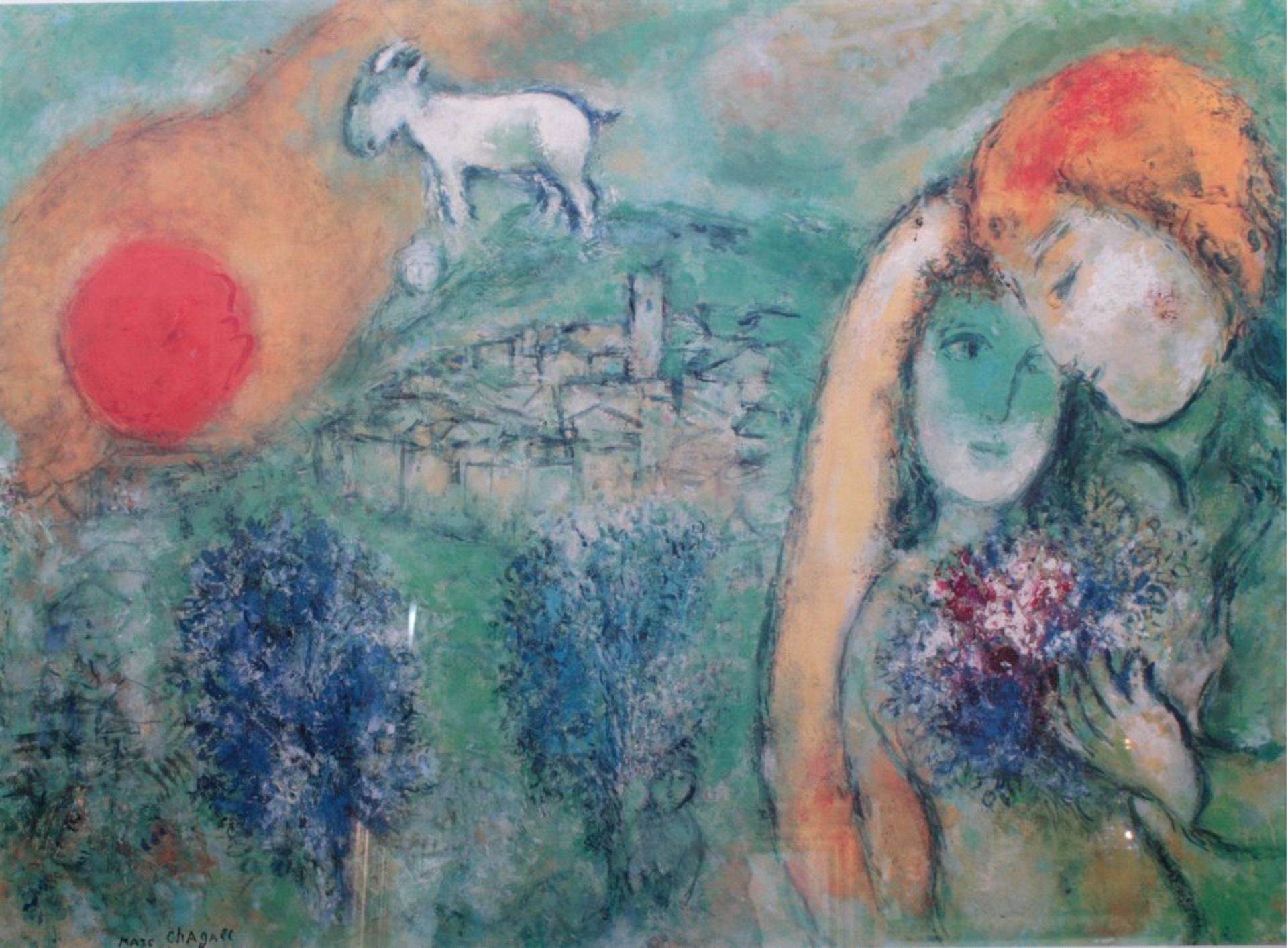 Marc Chagall (1887 Peskowatik-1985 Saint-Paul-de-Vence)Farbdruck, " Die Liebenden von Vence", hinter
