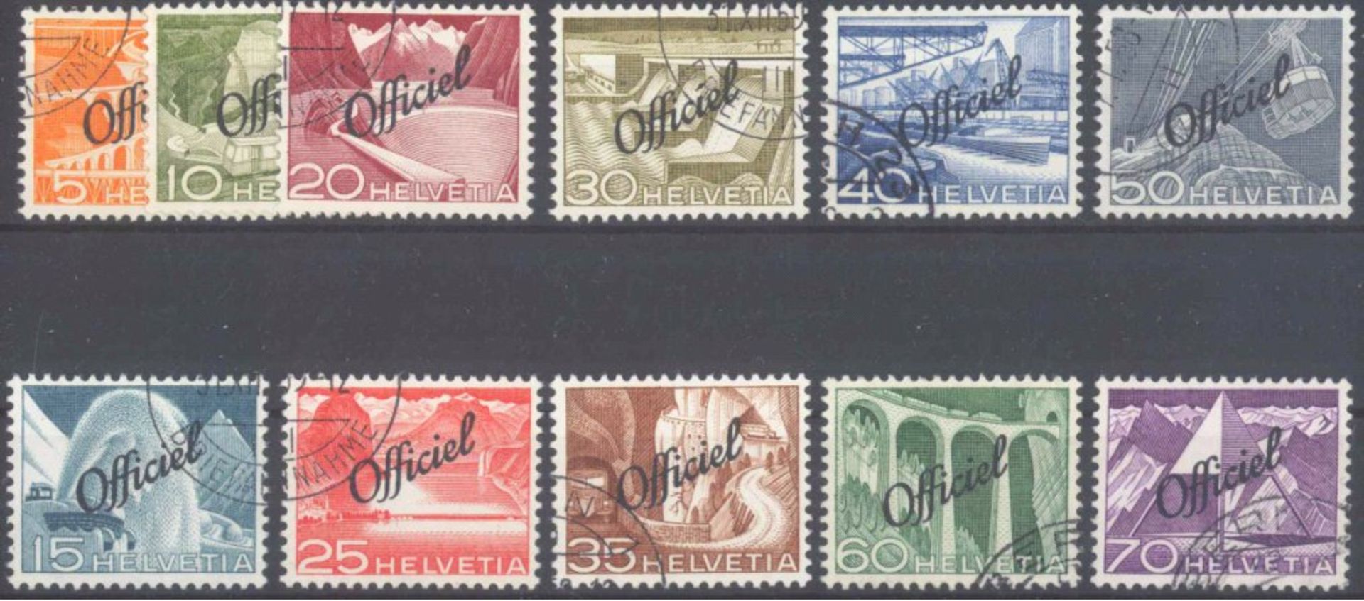 1950 Schweiz, Dienstmarken für die BundesbehördenMichelnummern 64-74, rundgestempelter Prachtsatz,