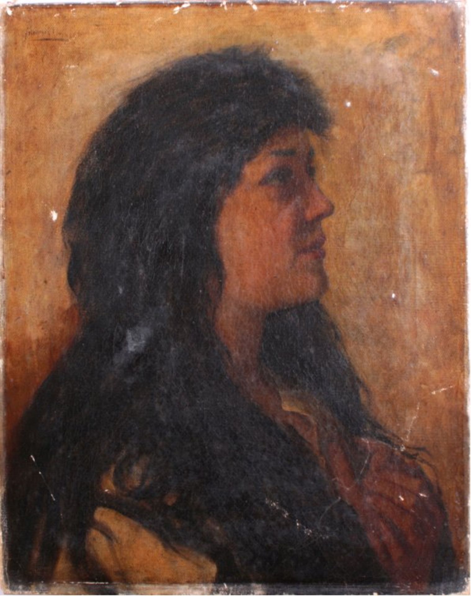 Unbekannter Künstler des 19. Jh. Damenportrait nach rechts.Öl/Lwd. oben links unleserlich