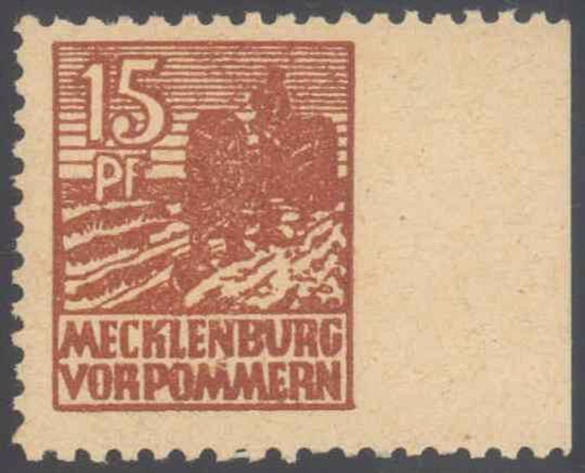 1945 Sowjetische Zone, Mecklenburg-Vorpommern, 15 PfennigAbschied; rechts ungezähnt, Michelnummer 37