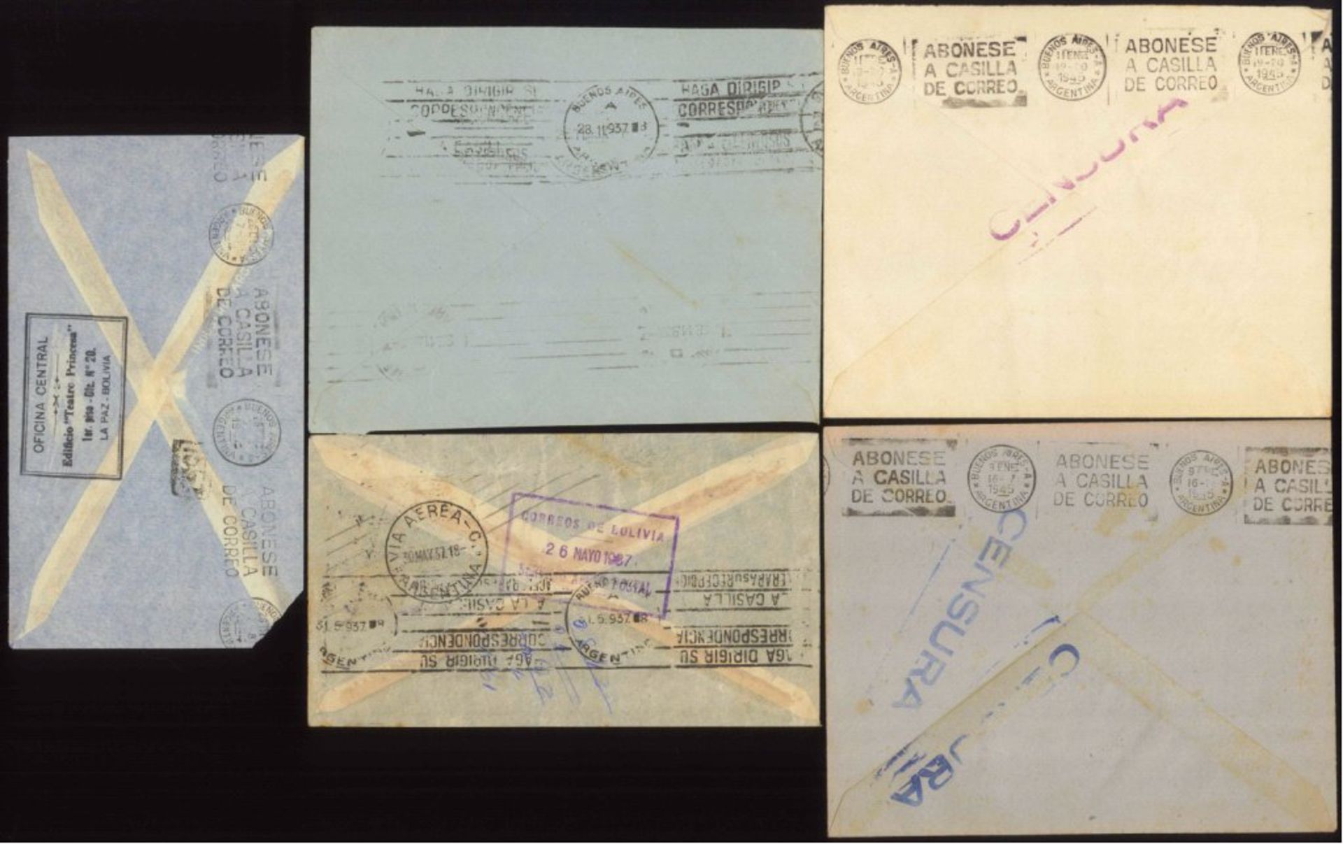 1937-1945 Korrespondenz nach BUENOS AIRES aus Bolivien5 Briefe, dabei alle mit HALBIERUNGEN, wohl - Bild 2 aus 2