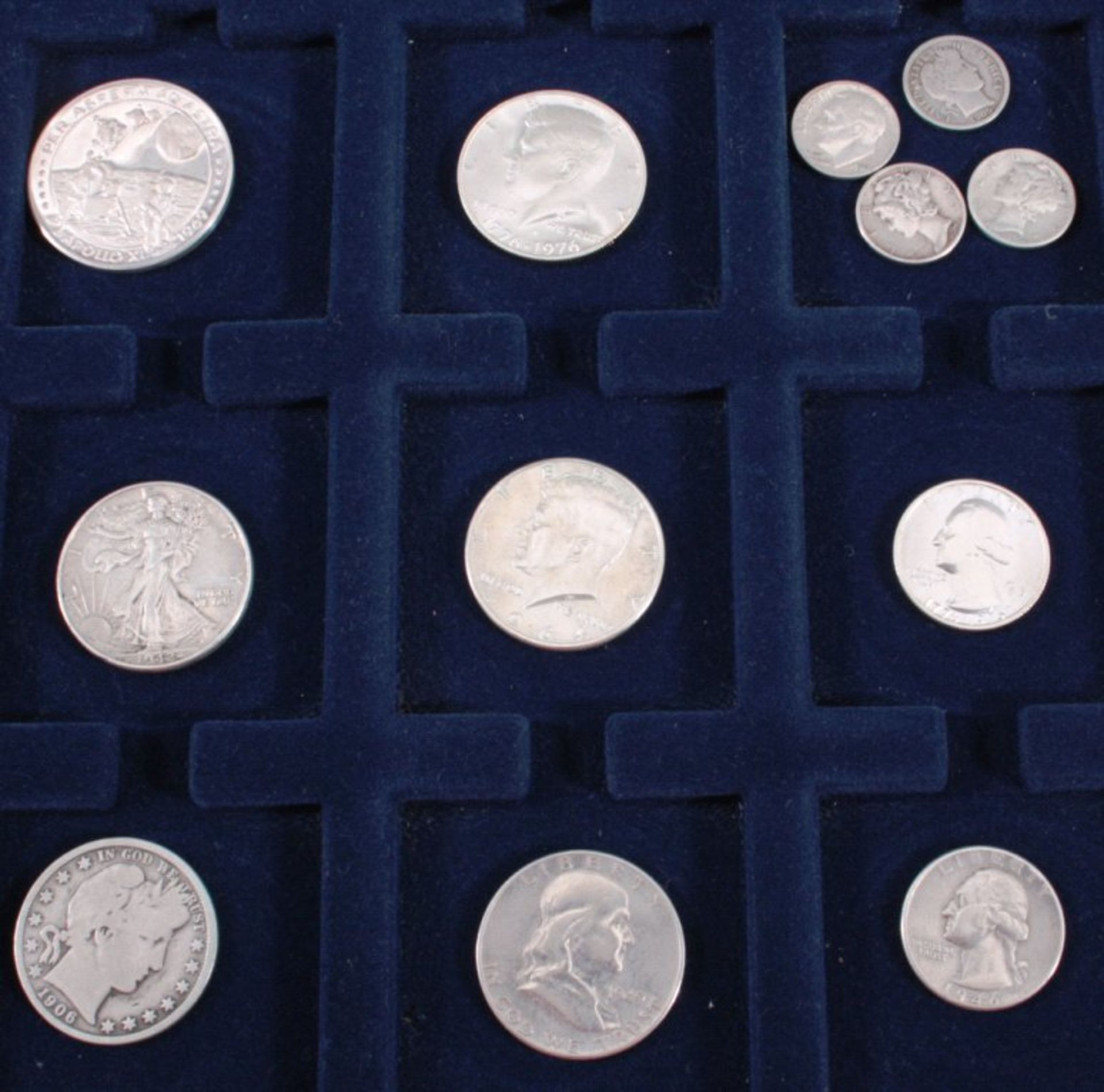 USA1x Medaille Apollo XI 1969.5x Half Dollar 1906, 42, 49, 64 und 76.2x Quarter Dollar 1946 und