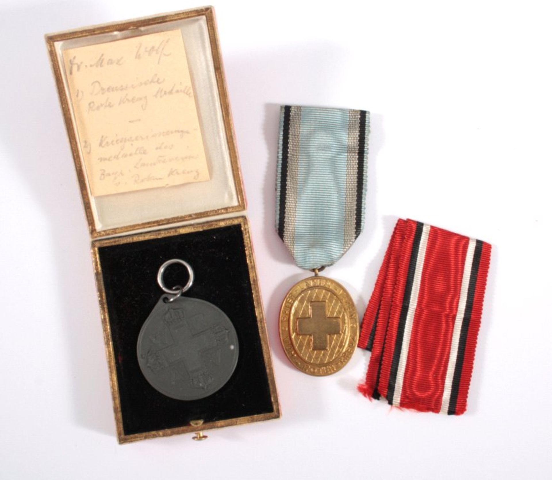 Bayern 1. WK.Rot Kreuz Medaille und Kriegserinnerungsmedaille, mit Bandin original Schatulle,