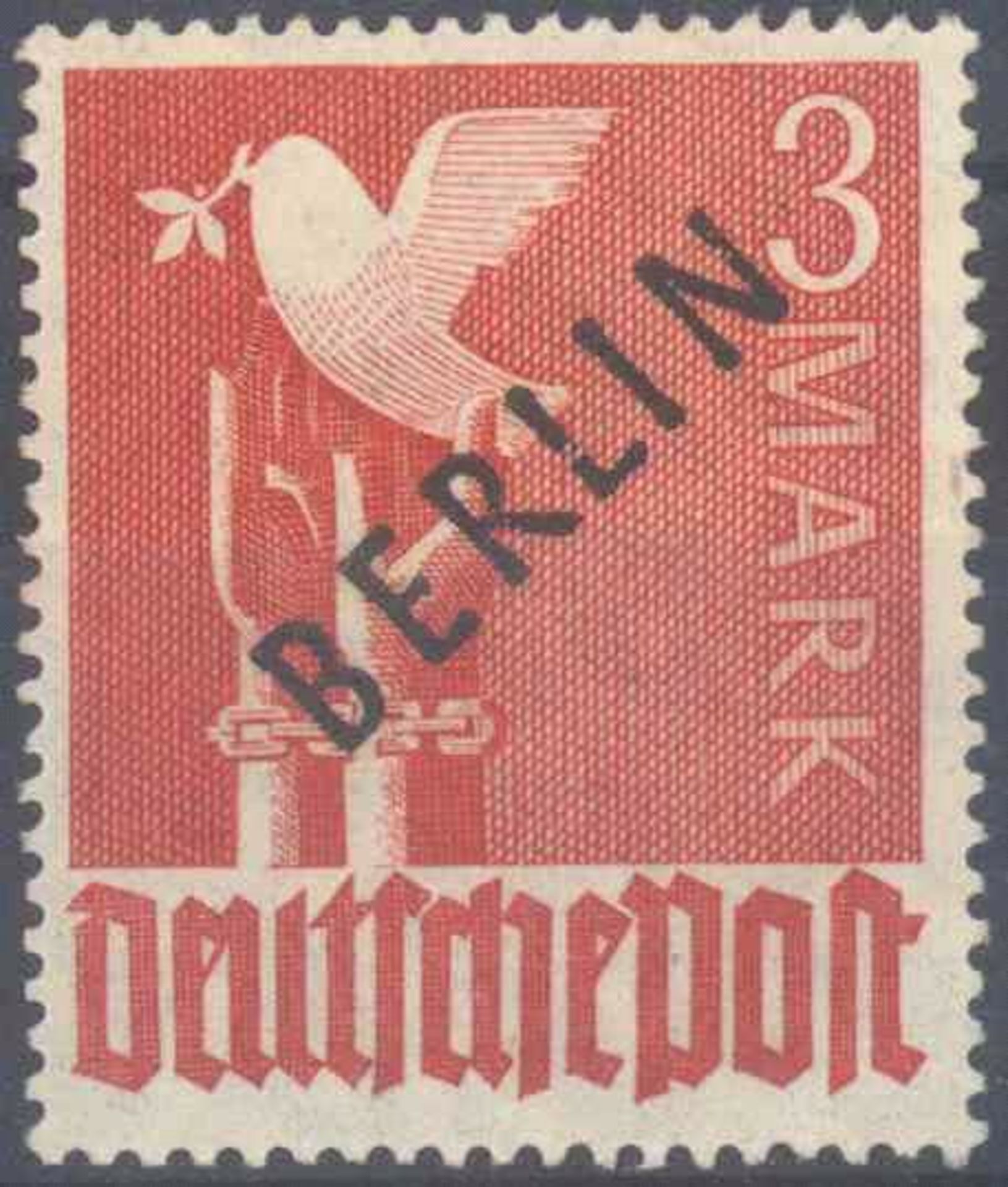 1948 Berlin, 3 Mark Schwarzaufdruck mit Aufdruckfehler"deutlich waagerecht bebrochenes L von