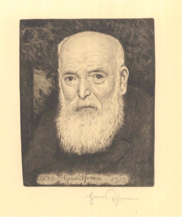 Hans Thoma (1839-1924). "Selbstbildnis"Radierung. In der Platte signiert und datiert 1839-1919,