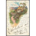 Rumänien 1890, farbige Grußkarte von Valenii de Mumam 20 Jul (1)901 nach Bucuresti (Bukarest) 21