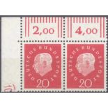 1959 Bund, 20 Pfennig Heuss III mit Druckerzeichen "10"Michelnummer 304 DZ "10", fast